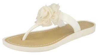Savannah Womens/Ladies Flat Toe Post Rose Trim Sandals