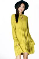 Thumbnail for your product : boohoo Tanya Tie Neck Rouched Smock Dress