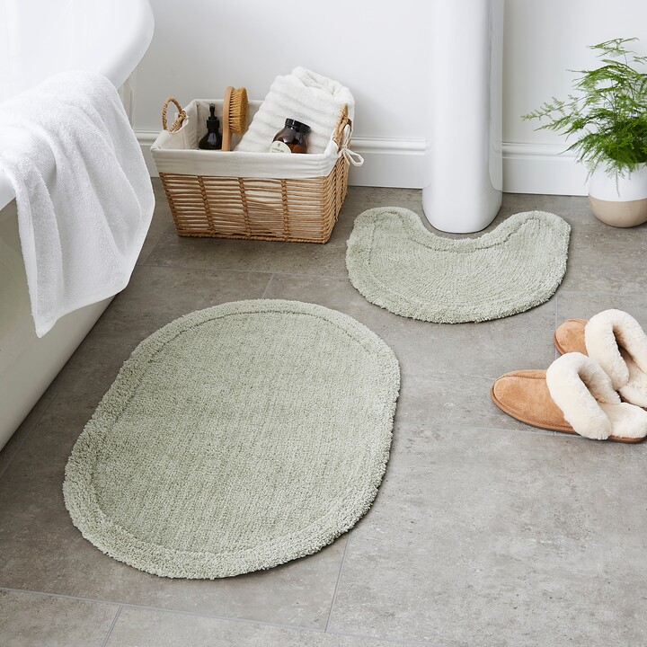 Dunelm Set of 2 Tufted Border Oval and Pedestal Mat, Sage Green Light