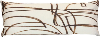 StyleCraft Home Wyatt Abstract Linear Script Abstract Pillow - Soft Ivory Espresso Brown & Warm Sand