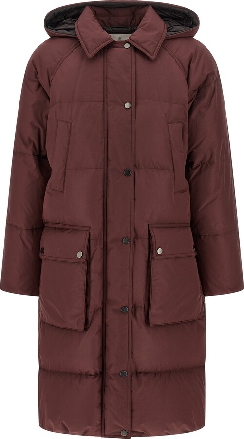 Shiny Zipper Pull Puffer Jackets Bordeaux