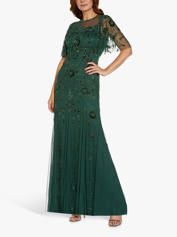 adrianna papell green beaded dress