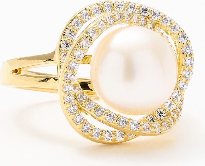 Honora Cultured Pearl Cross Over Center Pearl Ring, Bronze