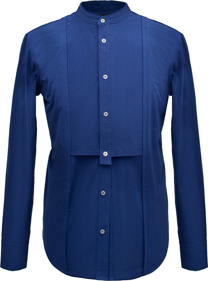 Smart and Joy Blue Shirt With Bib And Double Collar