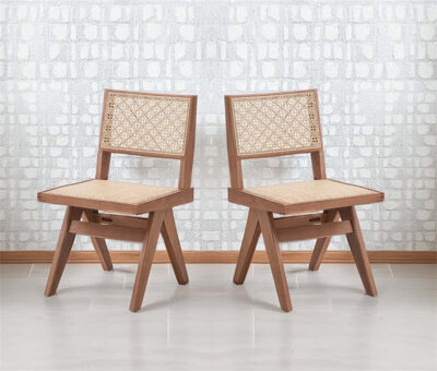 Casual Stylish Rattan Dining Chairs Set of 2, Natural Finish, Mid-Century Modern Kitchen Furniture