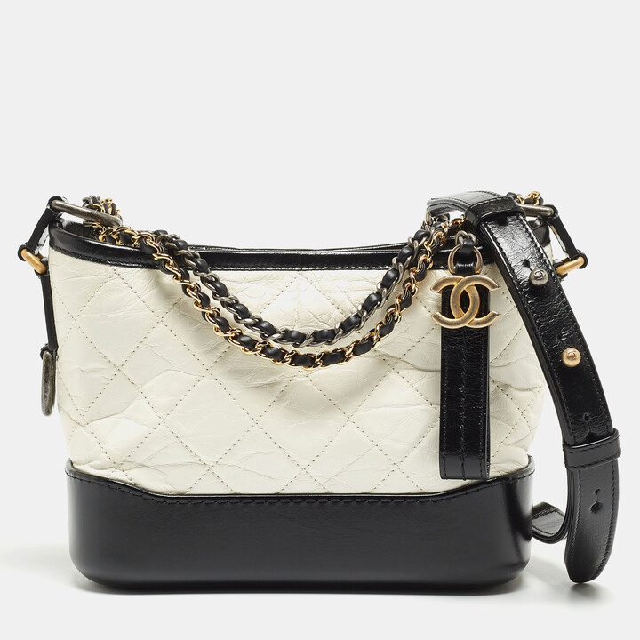 Chanel White/Black Quilted Aged Leather Gabrielle Backpack Chanel