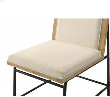 Hokku Designs Contemporary Dining Chair Set Of 2, Oak Wood Kitchen Side Chairs, Black Metal Legs, Upholstered Chairs