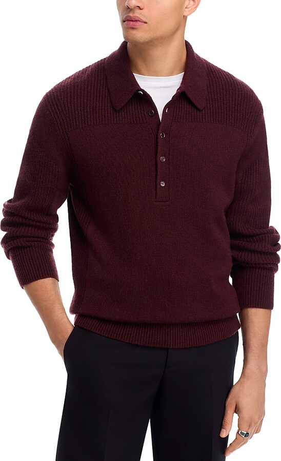 Helmut Lang Relaxed Fit Block Knit Wool Polo Sweater
