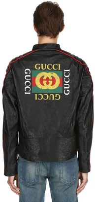 Gucci Logo Printed Leather Moto Jacket