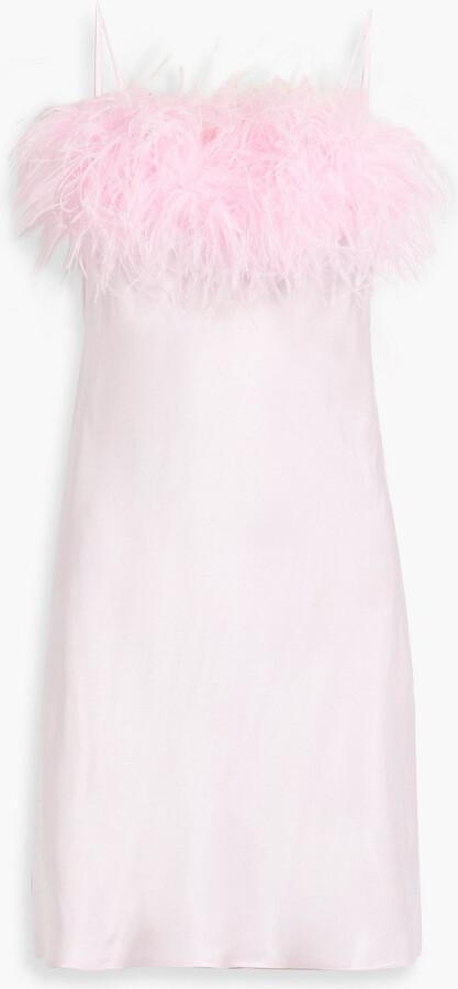 Sleeper Boheme feather-trimmed satin mini slip dress