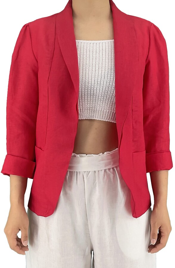 red linen jacket womens