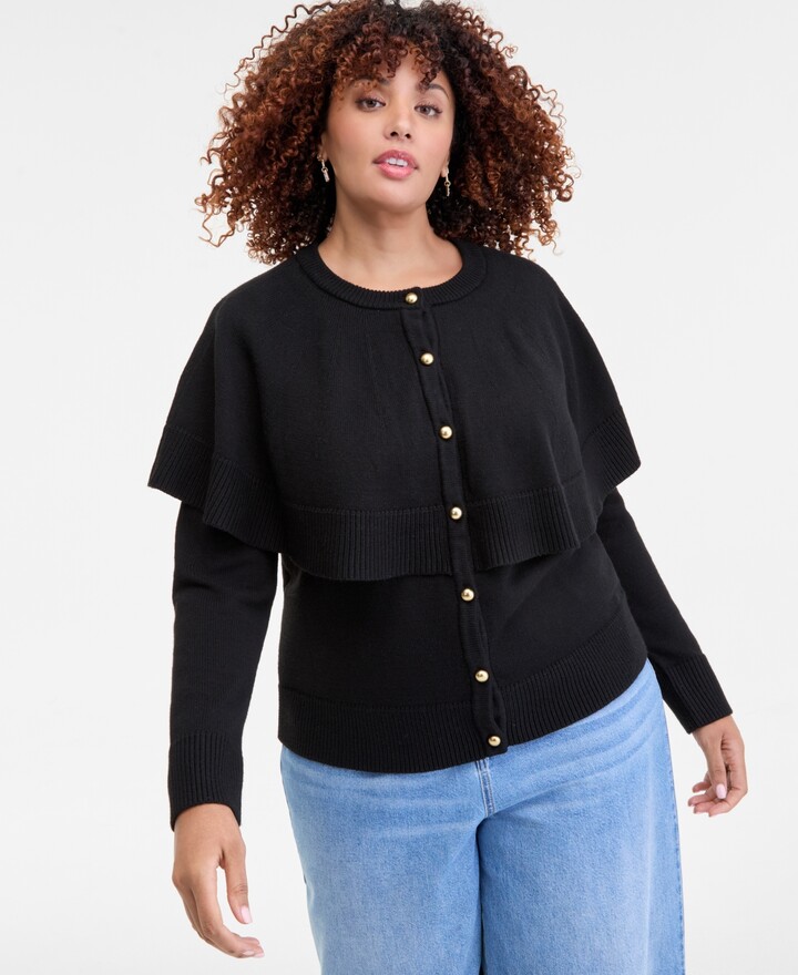 On 34th Trendy Plus Size Cape-Overlay Cardigan Macy's Exclusive
