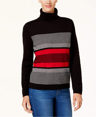 Karen Scott Cotton Striped Turtleneck Sweater, Created for Macy's