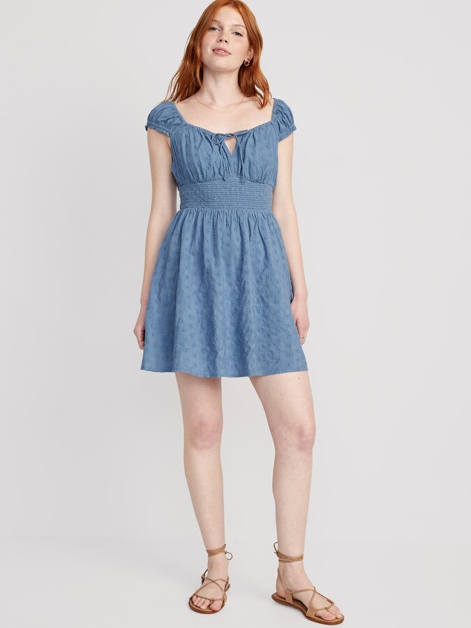 Old Navy Waist-Defined Smocked Mini Dress for Women - ShopStyle