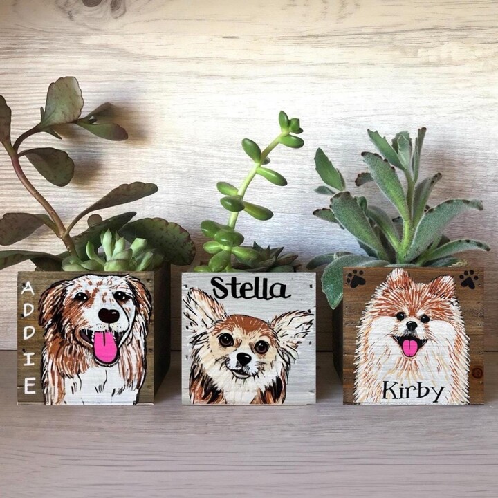 Mini Pet Portrait Planter Gift, Custom Cat Dog Box, Personalized Loss Memorial