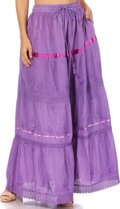 Sakkas 554 Solid Embroidered Gypsy/Bohemian Full/Maxi/Long Cotton Skirt -  Purple/One Size - ShopStyle