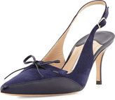 Thumbnail for your product : Manolo Blahnik Drumma Pointed-Toe Suede Slingback Pump, Blue