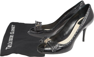 Christian Dior Black Patent Leather Bow Peep Toe Pumps Size 40