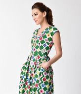 Thumbnail for your product : Emily And Fin 1940s Style Green & Square Garden Annie Cotton Swing Dress