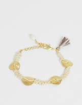 Thumbnail for your product : ASOS Design DESIGN bracelet with woven cord and etched coin charms in gold tone