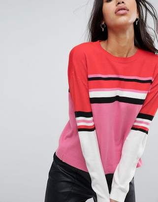 ASOS DESIGN Sweater with Crew Neck in Color Block Stripe