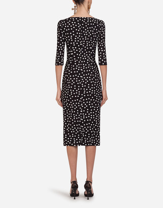 Dolce & Gabbana Cady Fabric Small Polka-Dot Print Longuette Dress