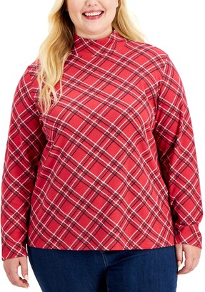 Karen Scott Plus Size Plaid Mock-Neck Top, Created for Macy's
