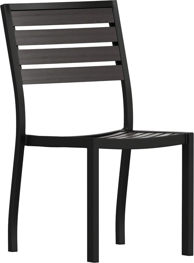 Merrick Lane Outdoor Side Chairs Poly Gray Wash Faux Teak Wood and