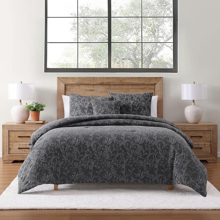 Design Studio Botanical Grey 4-Piece Stonewashed Jacquard Comforter Set-Full/Queen