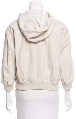 Joie Hooded Zip-Up Leather Jacket