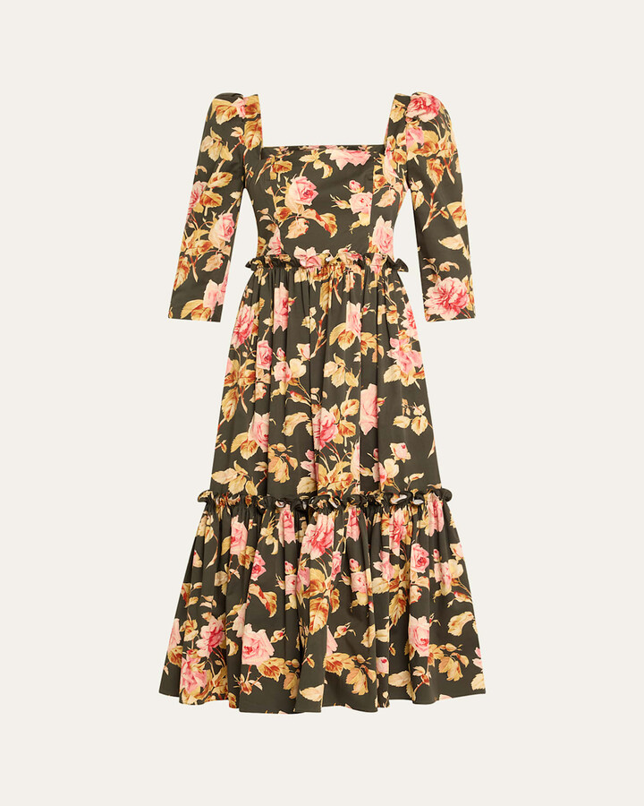 Cara Cara Blue Hill Printed Cotton Sateen Midi Dress
