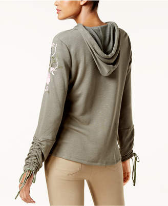 INC International Concepts Embroidered Ruched-Sleeve Hoodie, Created for Macy's