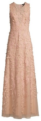BCBGMAXAZRIA Tulle Floral Embroidered Sleeveless Gown