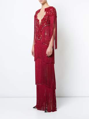 Marchesa lace embroidered tassel dress