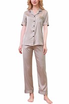 Thumbnail for your product : YAOMEI Womens Pyjamas Set Satin Ladies Silky Short Sleeves Nighties Couples PJ Set Sleepwear Nightwear Luxury Lingerie Button Pocket Front Shirt Top with Bottoms Pants (L