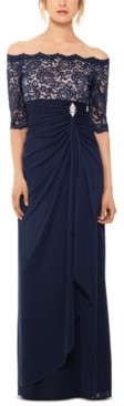 Betsy & Adam B & A by Off-The-Shoulder Lace Gown