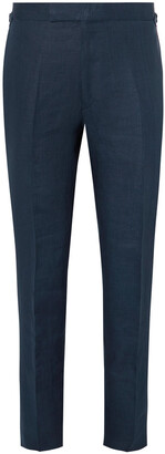 Kingsman Navy Cotton, Linen And Silk-Blend Suit Trousers