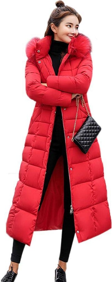 red long padded coat