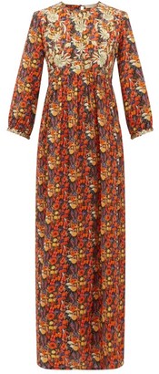 Muzungu Sisters - Touba Embroidered Floral-print Silk Dress - Orange Multi