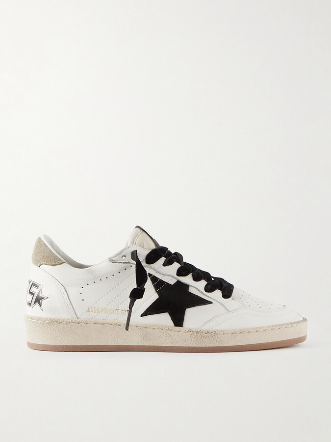 Golden Goose Ball Star Distressed Printed Suede-trimmed Leather Sneakers - White