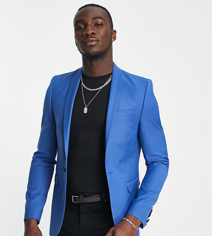 Twisted Tailor Tall ellroy skinny fit suit jacket in blue - ShopStyle