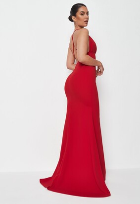 Missguided Red Pleated Bust Fishtail Maxi Dress