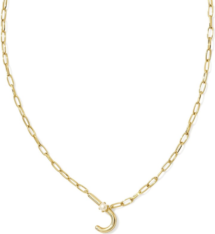 Kendra Scott Gold Letter J Short Pendant Necklace in White | Pearl ...