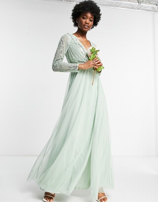 Frock and Frill wrap front embellished maxi dress in sage green