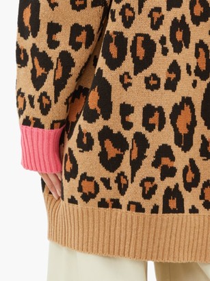 MSGM Oversized Leopard-jacquard Cotton-blend Cardigan - Beige Multi