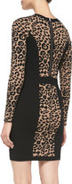 Thumbnail for your product : Milly Cheetah/Solid Long-Sleeve Knit Sheath Dress