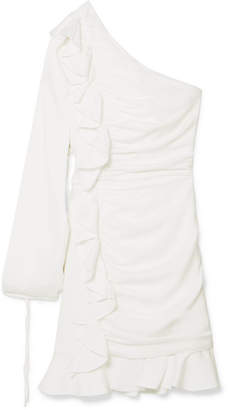Rebecca Vallance Argentine One-shoulder Ruffled Stretch Crepe De Chine Mini Dress - White