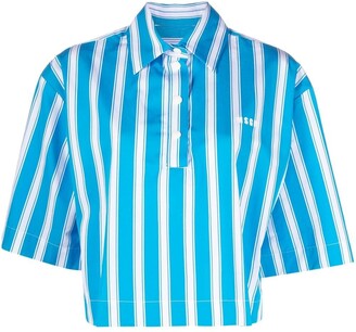 MSGM Logo-Print Stripe-Pattern Crop Shirt