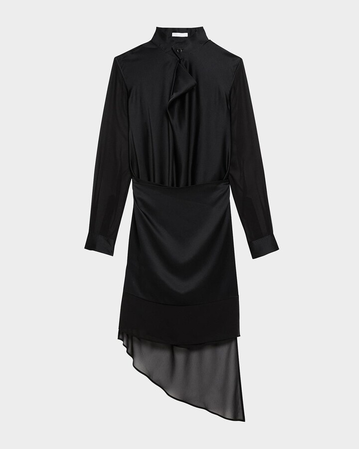 Draped Cowl-Neck Scarf Shirtdress