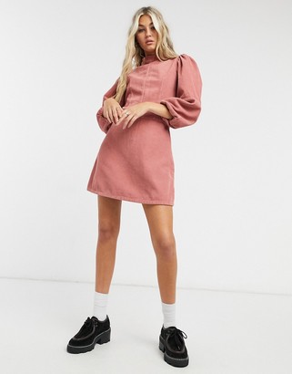 Topshop corduroy baby doll mini dress in pink - ShopStyle